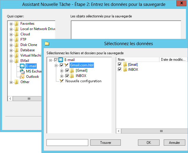 Logiciel de Sauvegarde de Messagerie: Gmail fichiers de sauvegarde avec Handy Backup