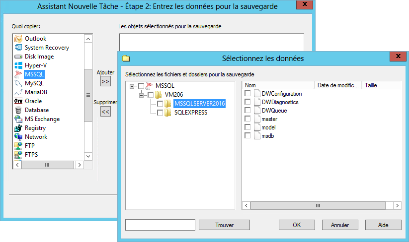 Sauvegarde MS SQL avec Handy Backup