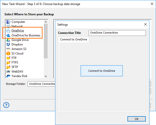 Création d’une configuration de sauvegarde automatique OneDrive