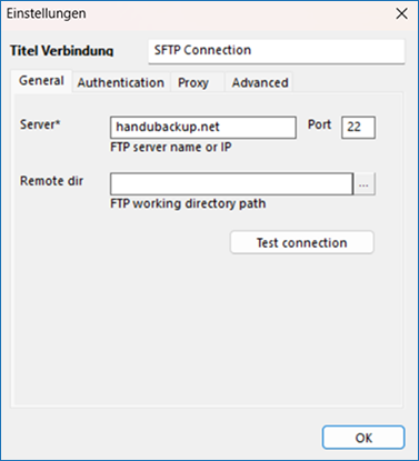 SFTP-Konfigurationseinstellungen