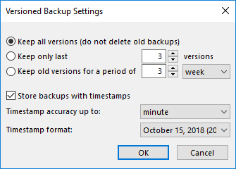 Sauvegarde Windows identifiée par un numéro de version