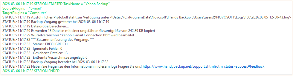 Überprüfung der Backup-Protokolle
