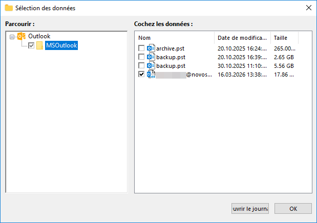 Sélection des dossiers de sauvegarde