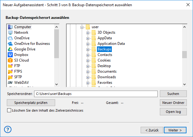 Auswahl der Backup-Ziele
