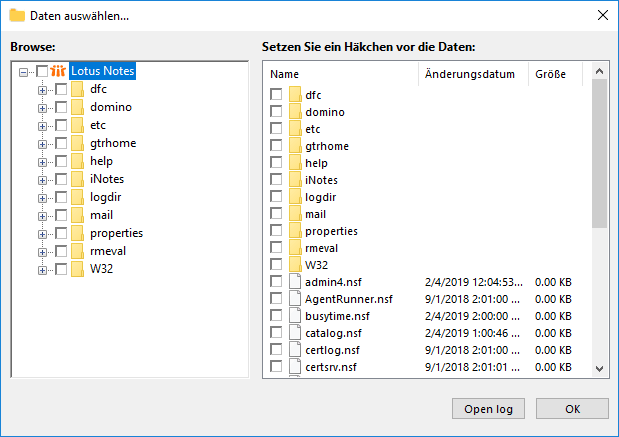 Ordner für Lotus Notes oder IBM Domino Backup auswählen