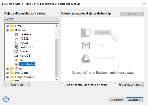 Seleccione el complemento Lotus Notes