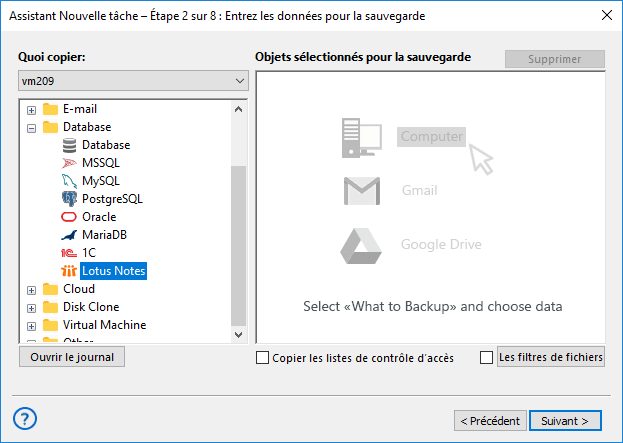 Sélectionner le plugin Lotus Notes