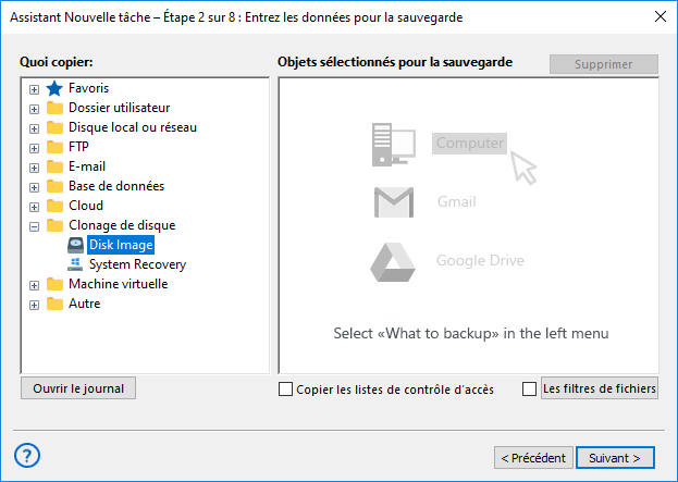 Ajout du plug-in Disk Image à l’ensemble de sauvegarde