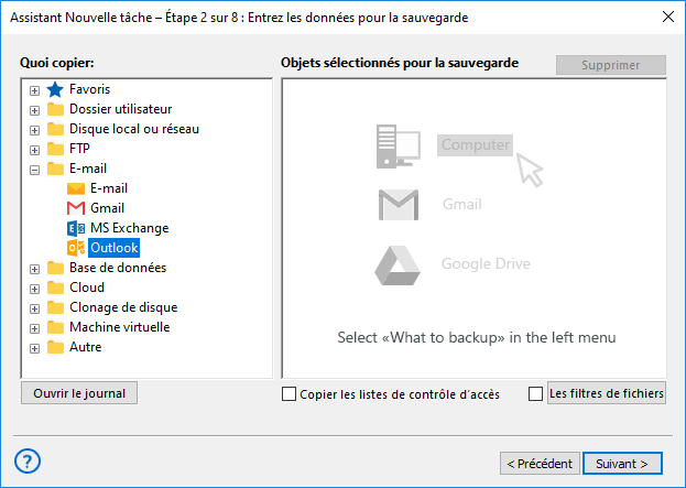 Ajout du plug-in Outlook à l’ensemble de sauvegarde