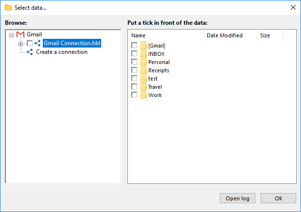 Seleccionar datos de Gmail para backup Seleccionar datos de Gmail para backup