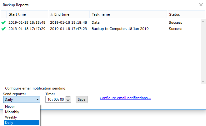 Ventana con la lista de tareas