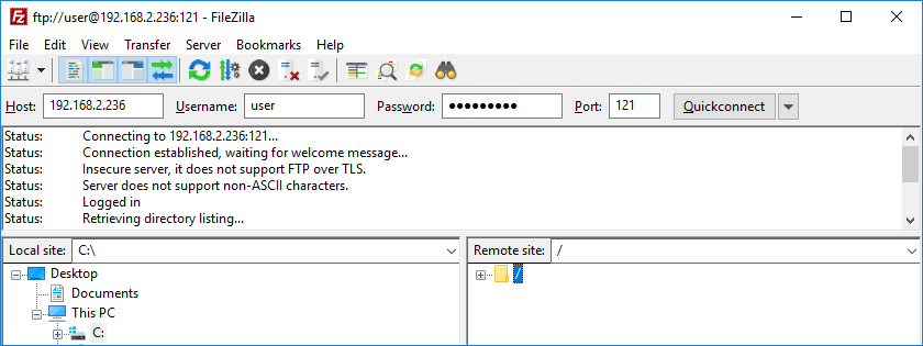 Prueba de conexión SFTP con la aplicación cliente FileZilla
