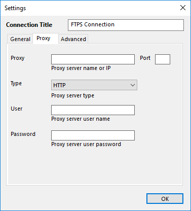 Configuración del complemento FTPS: Proxy