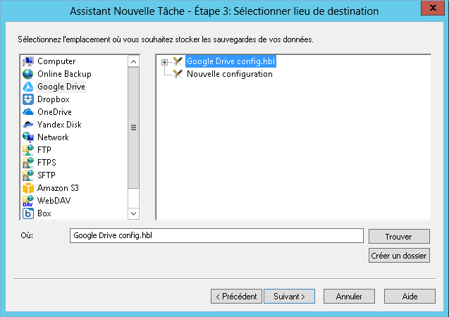 Backup sur Google Drive avec Handy Backup