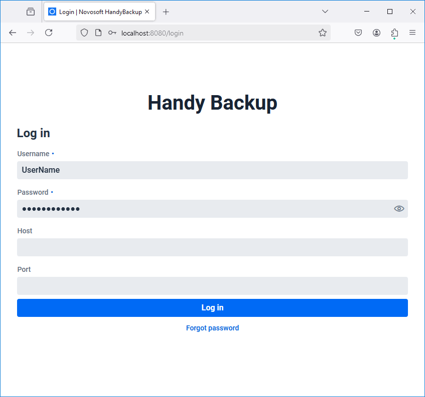 Página de inicio de sesión de la interfaz web