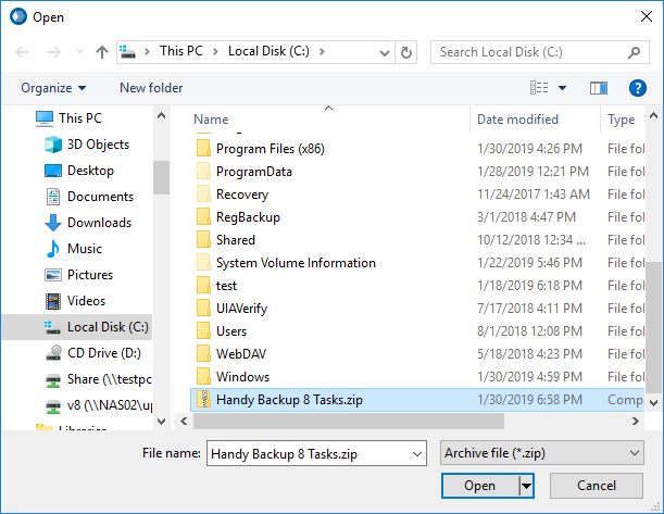Importación de tareas