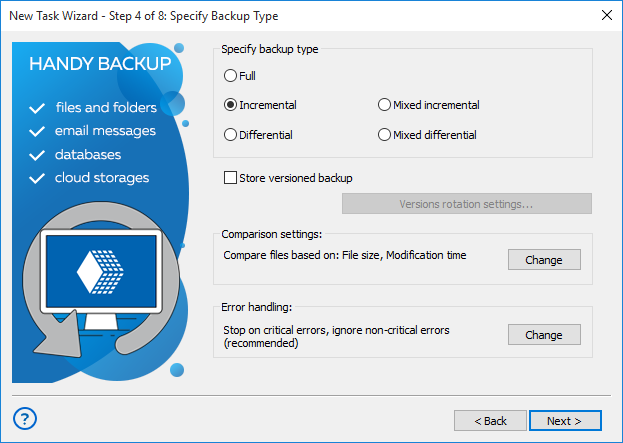 Copia de seguridad incremental con Handy Backup