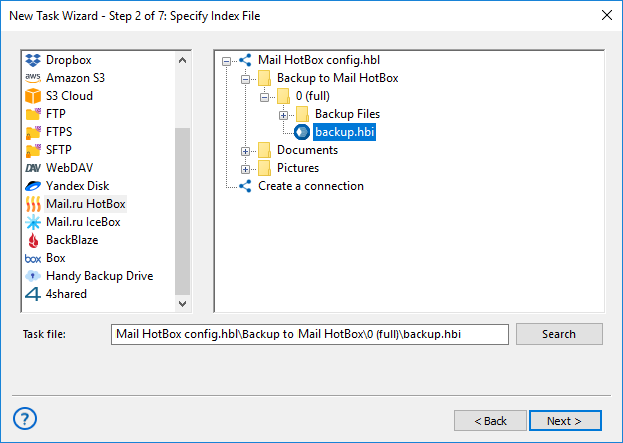 Restaurar datos desde Mail.ru Hotbox