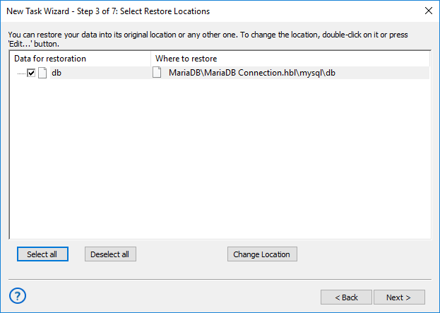 Ubicaciones de restauración MariaDB