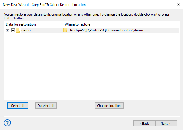 Ubicaciones de restauración de PostgreSQL