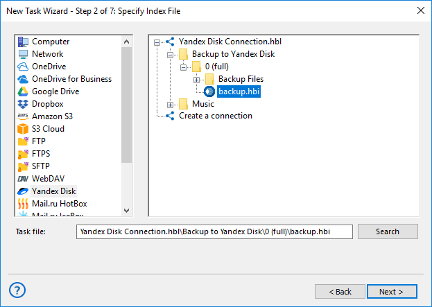 Restauración de datos desde una cuenta Yandex.Disk