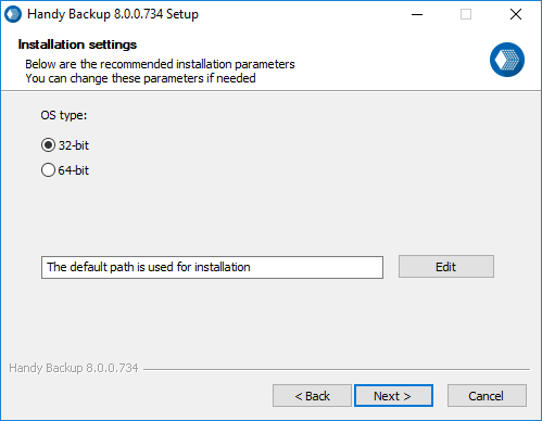 Instalación de la versión de 32 bits de Handy Backup