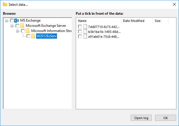Seleccionar datos del complemento MS Exchange