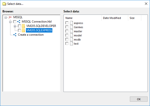 Seleccionar datos del complemento MSSQL