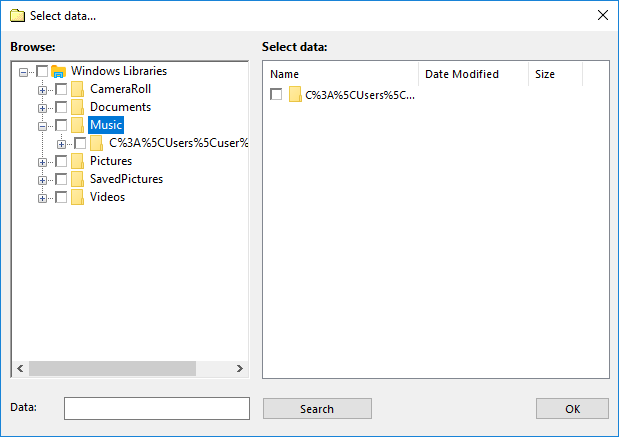 Seleccionar datos del complemento Windows Libraries