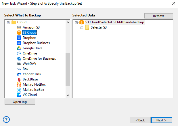 Handy Backup: conexión S3 añadida a la lista