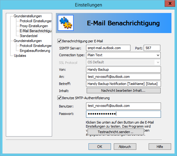 Konfigurieren Sie Sicherungsbenachrichtigungen