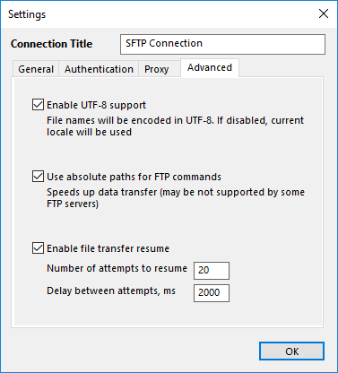 Configuración del complemento SFTP: Advanced