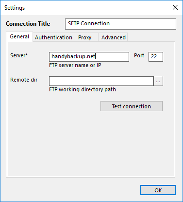 Configuración del complemento SFTP: General