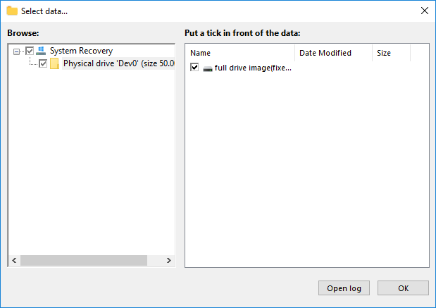 Seleccionar la(s) unidad(es) que desea incluir en la copia de seguridad