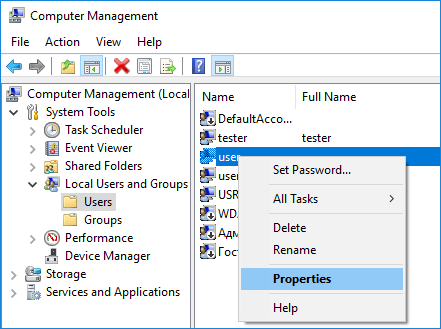Propiedades del usuario