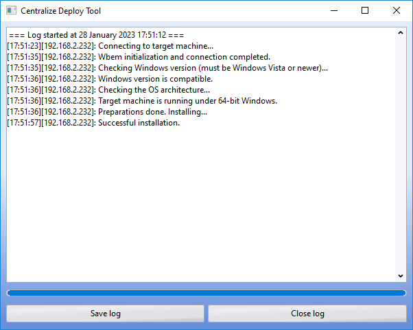 The program generates an installation log