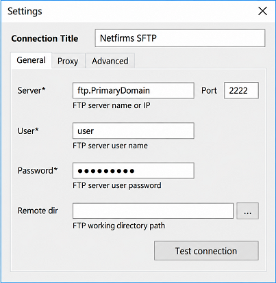 Parametres de configuration FTP pour la sauvegarde e-mail Netfirms