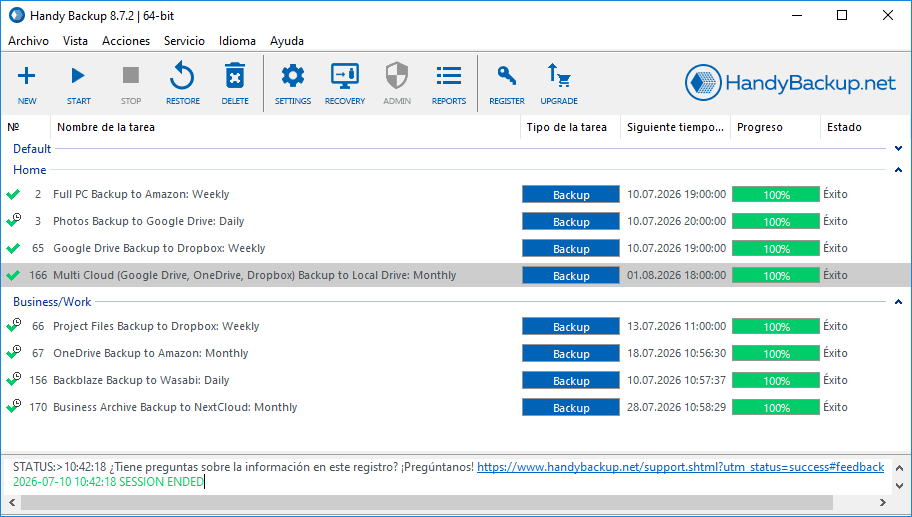 Captura de pantalla de una solución de copia de seguridad de datos multinube