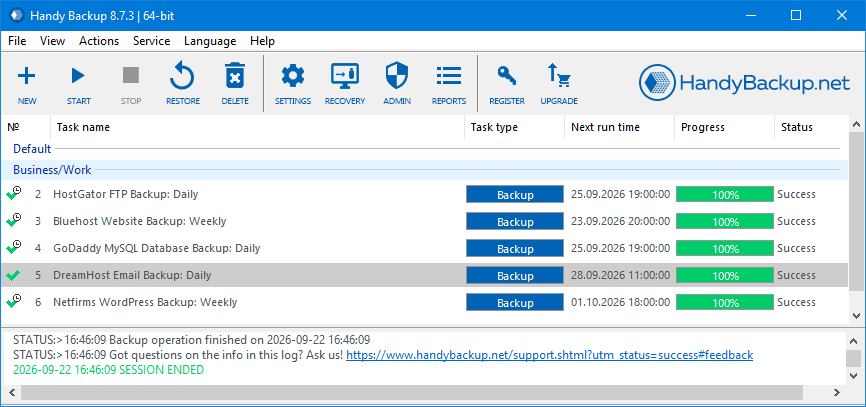 Copia de seguridad de un sitio web de HostGator con Handy Backup